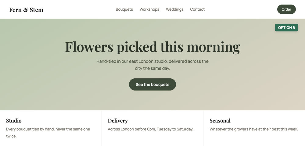 Example homepage direction on a shared design review board